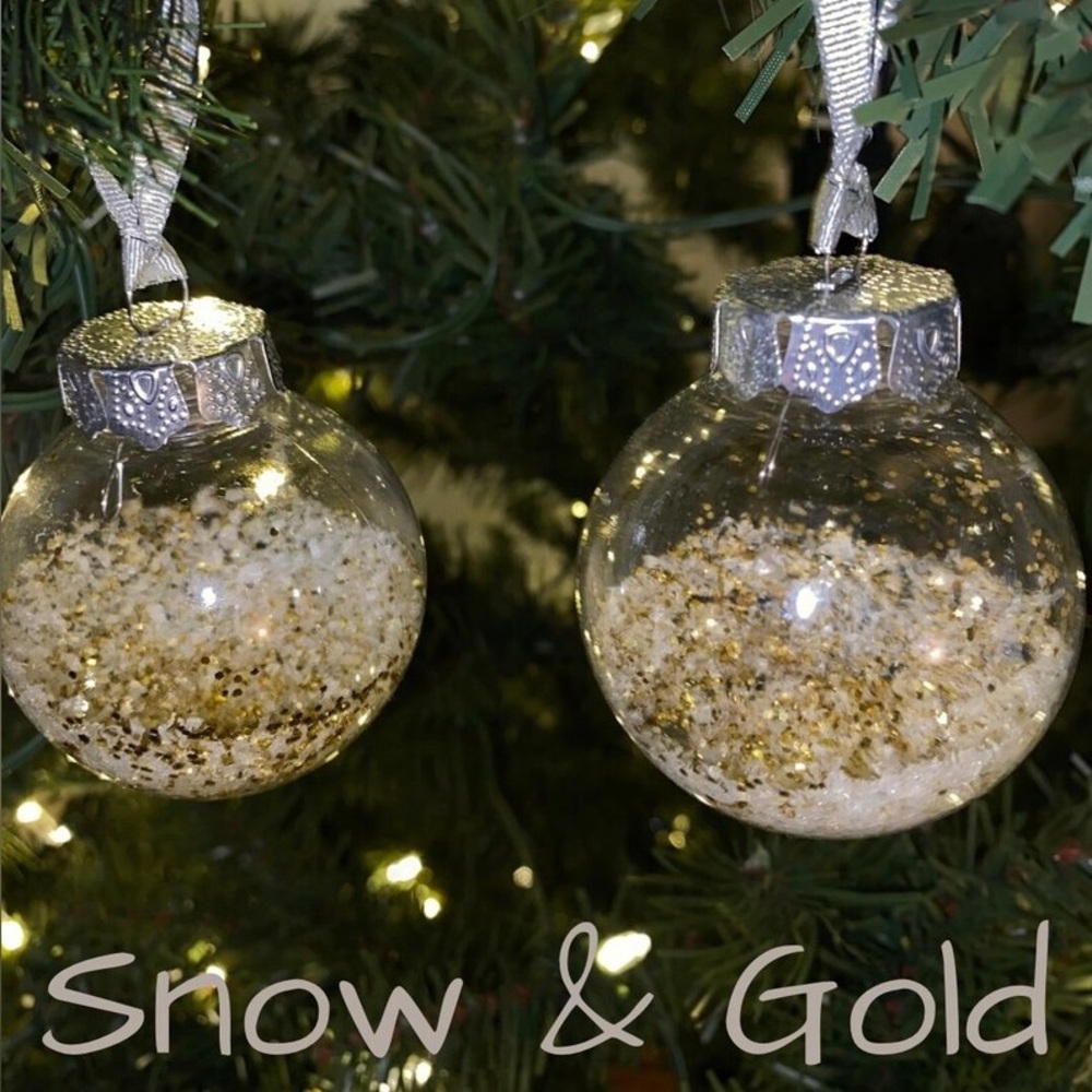 Elegant Snow and Gold Holiday Ornaments